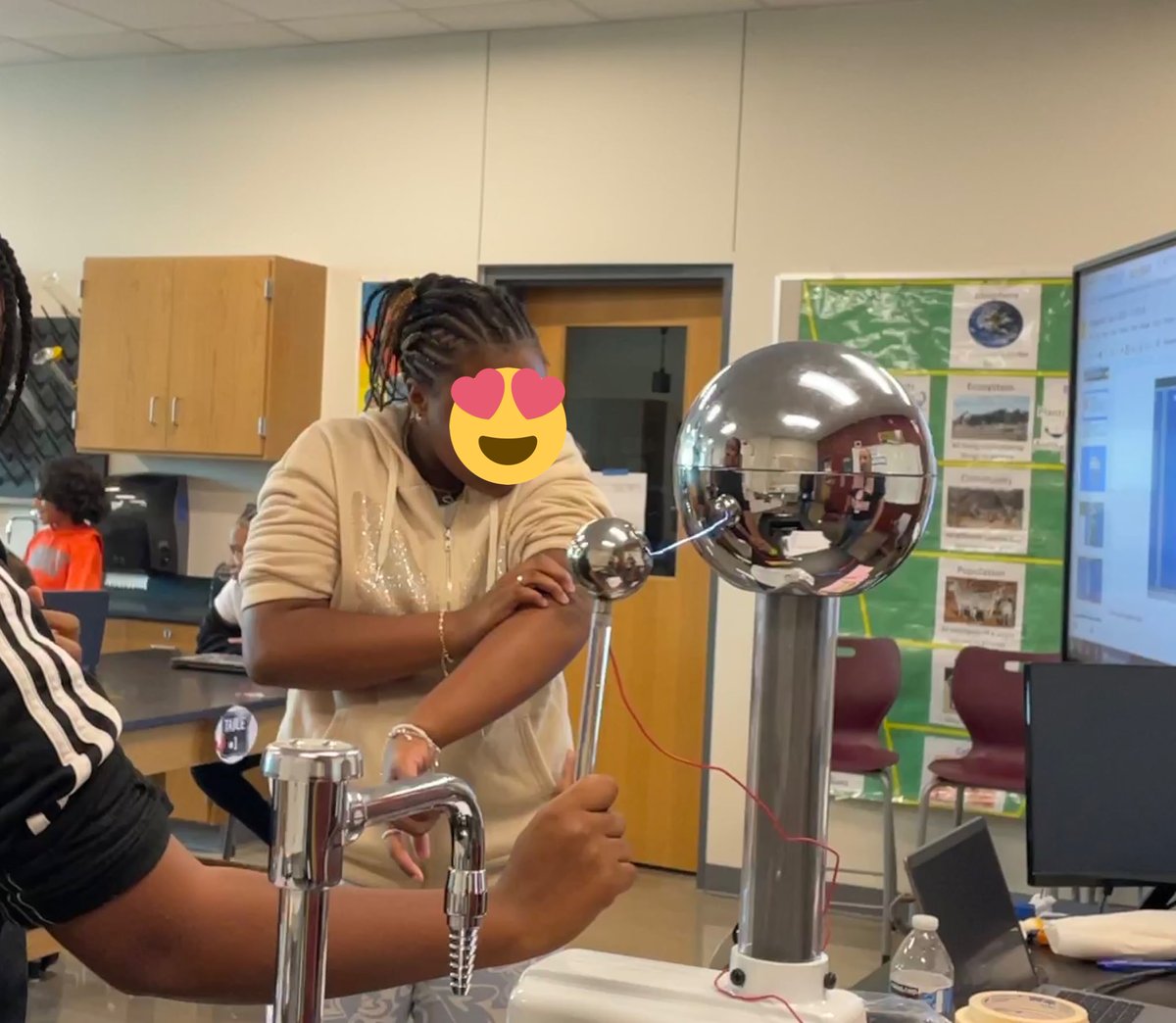 Team_Kamas's tweet photo. I had such a fun time delivering chromebooks to students! I got “shocked” in science with Mr. Knapp and got to spin the wheel with @Kris10Etheridge @CDFulkes_MS https://t.co/Mk1tyFWgGY