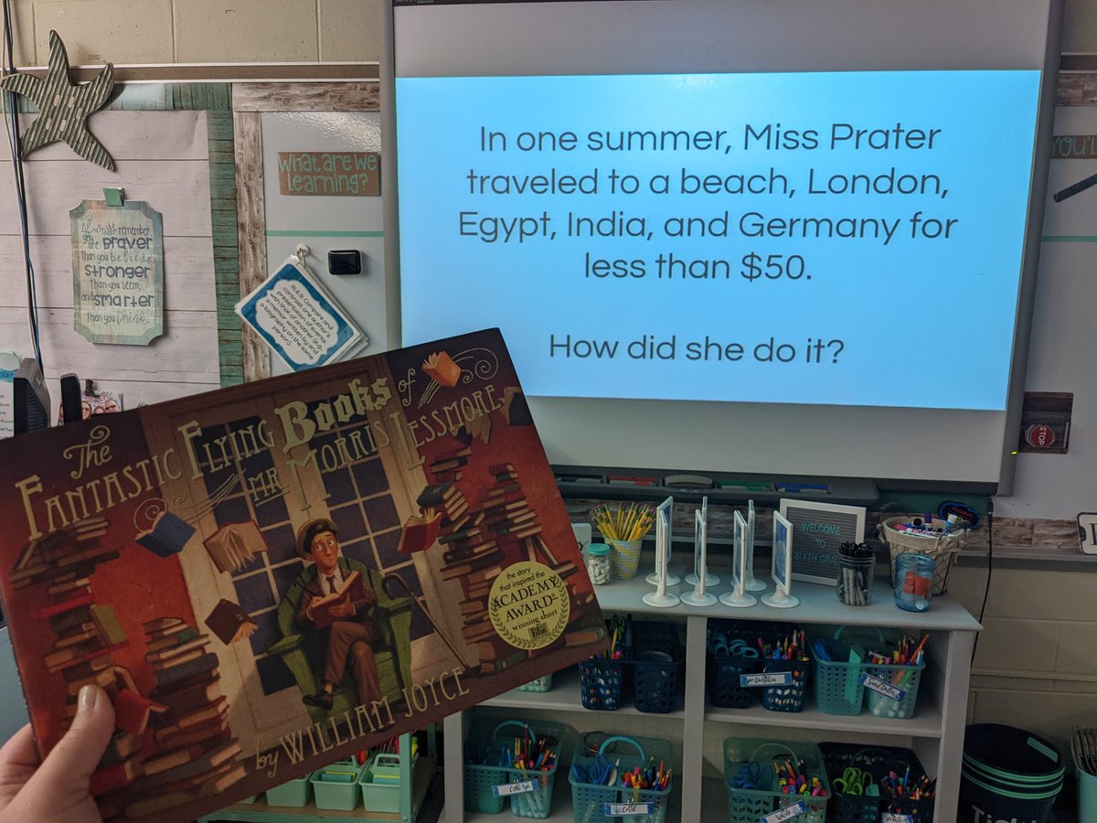 WarriorPrater's tweet photo. Favorite day of the year and the only one I remember to post! Love to get my kiddos thinking about where books take us with this question and read-aloud. I was introduced to this fantastic picture book by a colleague a few years ago and have loved it ever since! #booktasting https://t.co/2vaHt1UUSH