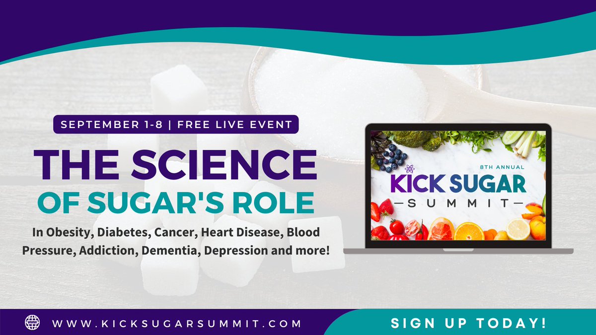 JaynSteele's tweet photo. Save the dates Sept 1 - 8th and register here for this free live event - I am one of the co-hosts! Listen to up to 8 experts each day discuss science of sugar's role in addiction, diabetes, obesity, dementia, depression and more! https://t.co/GYoRwanYEb https://t.co/WnLZ06Xs7C