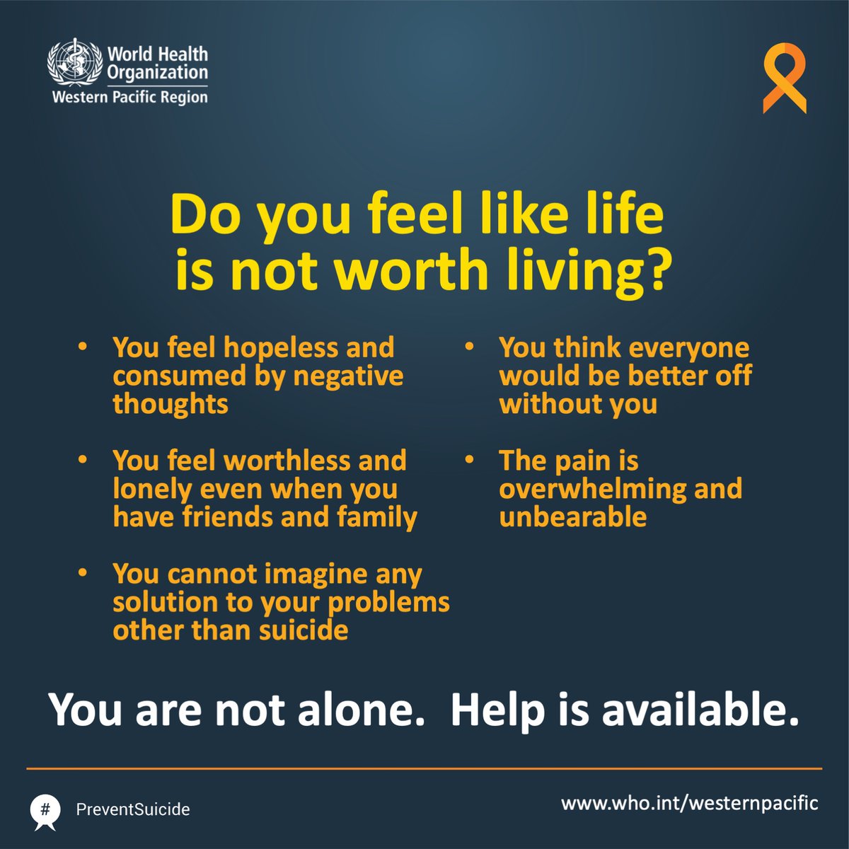 WHOWPRO's tweet photo. If you feel like life is not worth living, you aren’t alone. Here are some things you need to know if you have experienced thoughts of #suicide or self-harm. #MentalHealth

Help is available. https://t.co/zSPrMEF54A