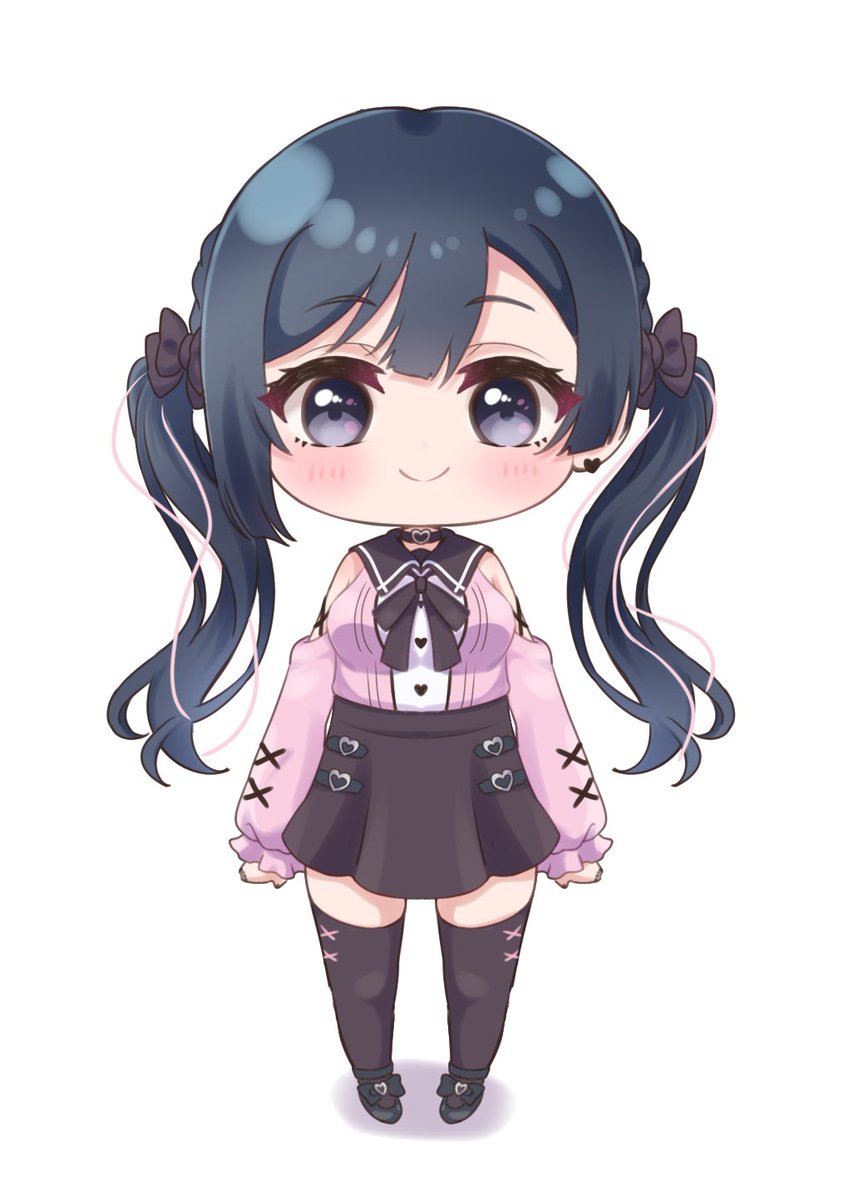 1girl solo twintails thighhighs skirt smile chibi  illustration images