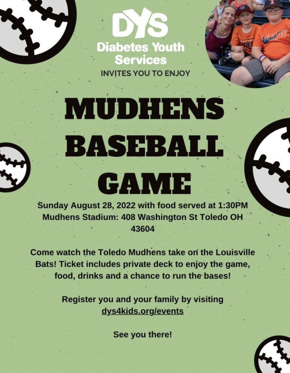 Play ball!! Sign up for some family fun and baseball⚾️⚾️ #mudhens #dys #t1d