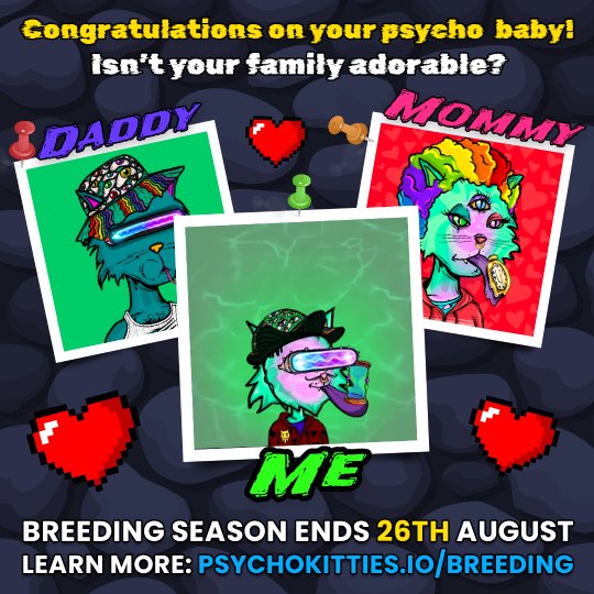 CriticalCookiez's tweet photo. My @psychokittiesOG and PsychoMolly did it like they do on the Discovery Channel and got freaky in my wallet 😏 Now I have a PSYCHO BABY 😺 #PsychoKittyBaby https://t.co/yaPii1az9z
