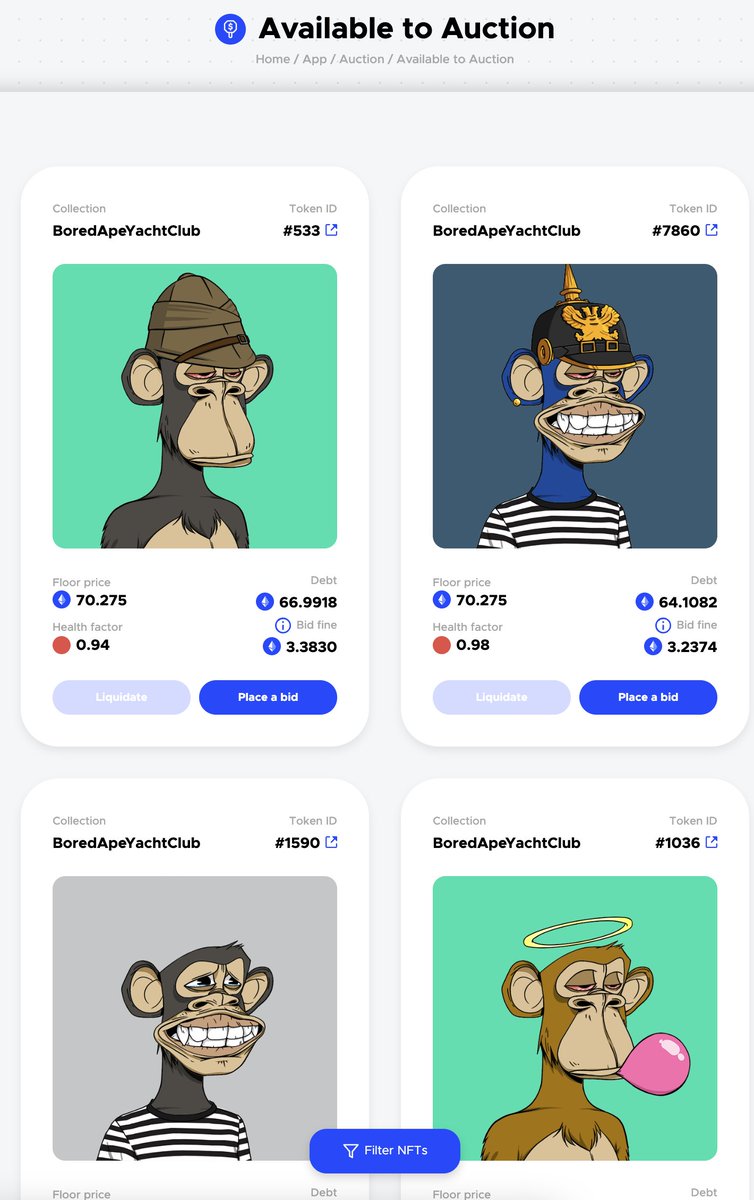 BAYC floor is now 69E - down another 4E since yesterday

Three new apes are up for liquidation for a 66E starting bid price

Still 0 bidders.

35 more apes will be up for auction if the floor drops another 6E...

How low do we gotta go to start seeing some bids?