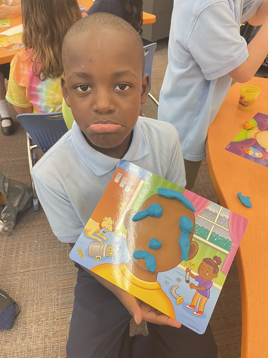 rfjeffcoat's tweet photo. It’s okay to have First Day Jitters!  We talked about all the feelings that come with a new school year and got to show different emotions by creating play dough faces! #2Eistheplacetobe #angeloakes https://t.co/NAacoPe50P