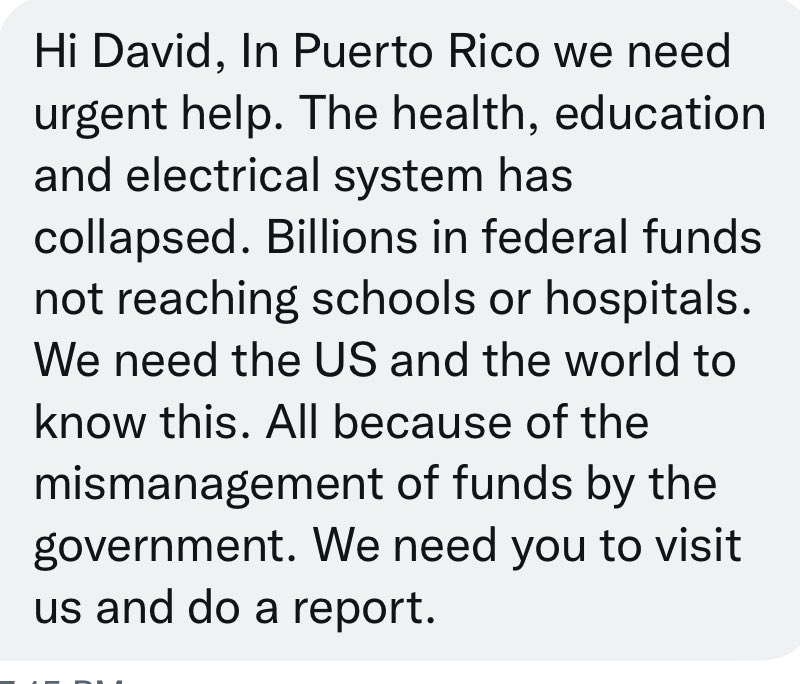 DavidBegnaud's tweet photo. This message sums up what I’ve heard from people in Puerto Rico, over the last week. This is one persons opinion but it reflects how countless people living on the island feel. 

We are going there. https://t.co/HMg0gnfPA1