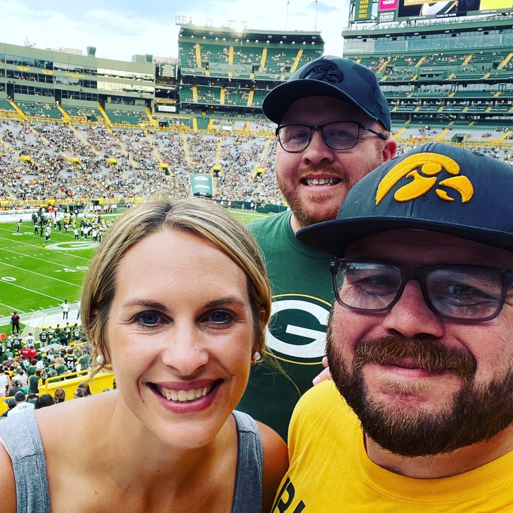 Jason_nels's tweet photo. What’s better on a Friday night watching football with my wife @amy_demmer and brother @jnels021 watching our cousin @jhef51 ball out on the field #getloudlambeau https://t.co/x7RPU0x4r8