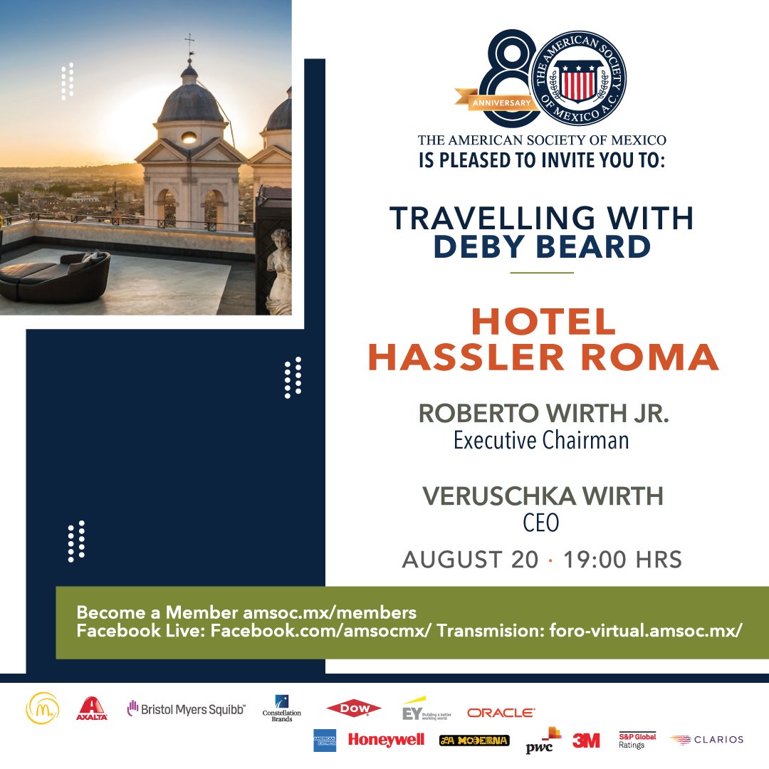 Sábados con <a href="/debybeard/">Deby Beard</a> de 18 a 20 hrs.
Empezamos con una entrevista con nuestro #Presidente <a href="/lrubin/">Larry Rubin 🇲🇽🇺🇸</a>.
Seguido por Roberto y Veruschka Wirth del #Hotel <a href="/Hassler_Roma/">Hassler Roma</a>.
Sigue la transmisión por nuestro canal de #FacebookLive bit.ly/3HB1YjY#ForoVi… bit.ly/3LnvmN1