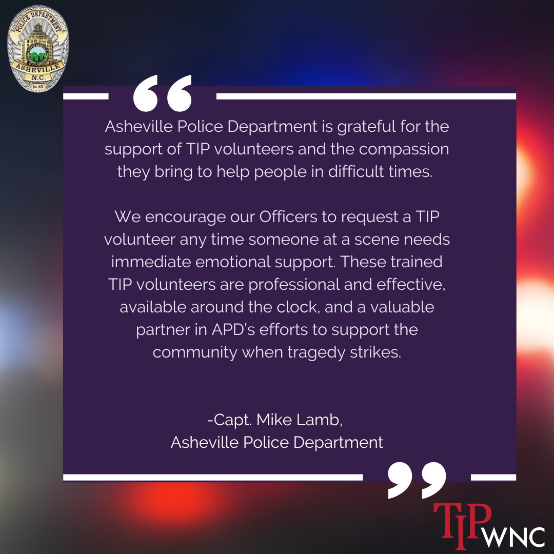 TIPofWNC's tweet image. We received this amazing #FeedbackFriday from the @AshevillePolice! Thank you for supporting along with TIP in assisting those in need when tragedy strikes. 

Sign up for our next Training Academy beginning next month! tipofwnc.org/volunteer