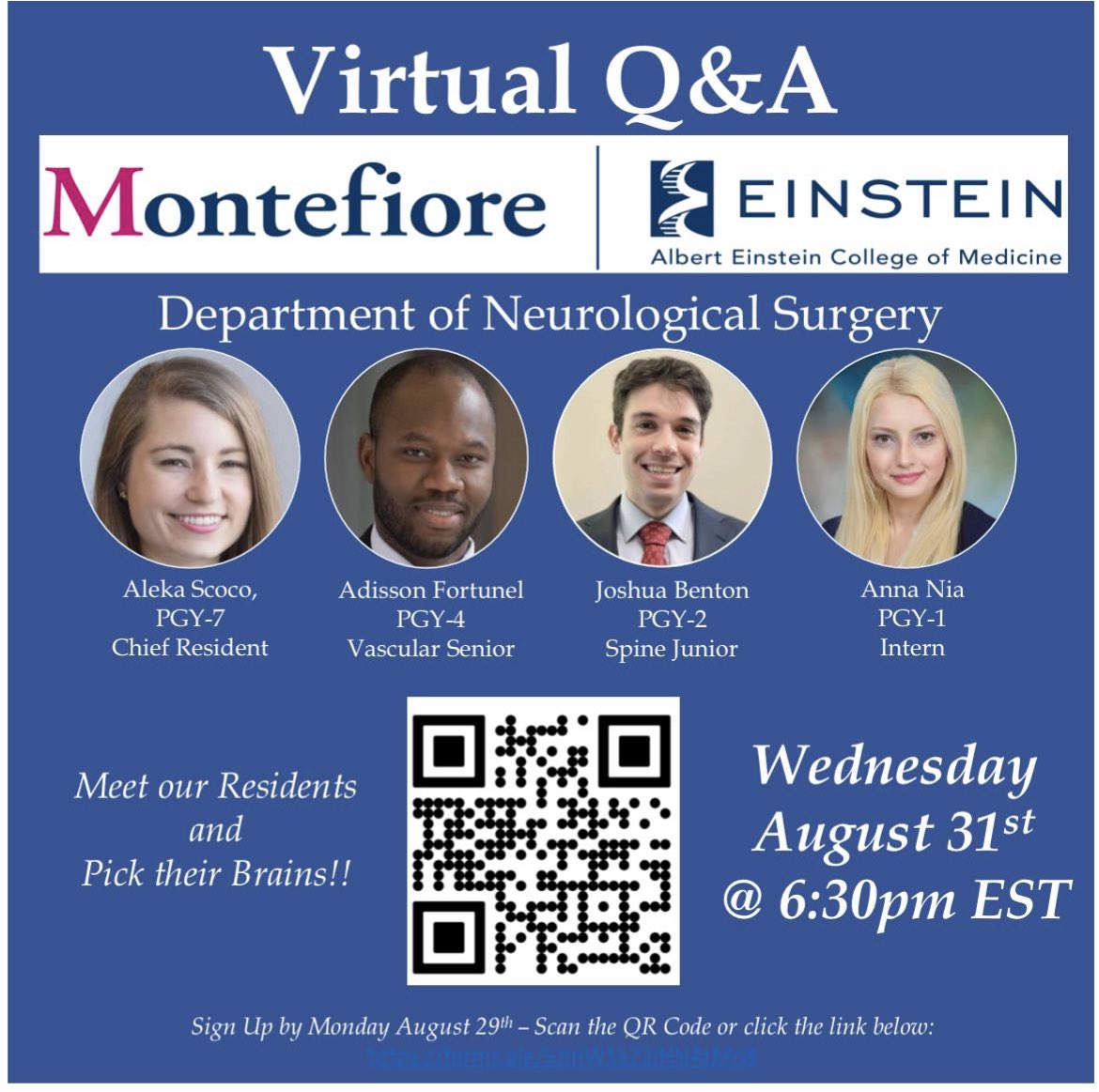 DavidAltschulMD's tweet photo. Interested in #neurosurgery @MontefioreNYC @EinsteinMed register for our Q&amp;A  https://t.co/ic4x5NmxFo https://t.co/HpO2bHw4kb