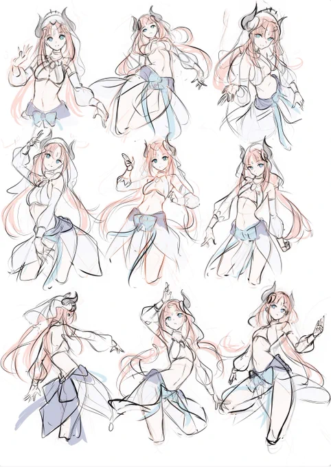 ニィロウちゃん描こうとしたら、くねくねしてるラフが量産されただけだった。 