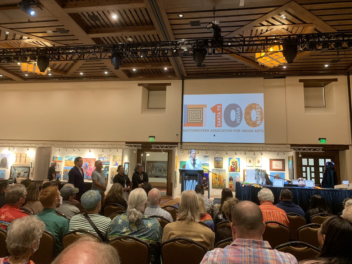 Philbrook's tweet photo. We were in #newmexico today for the 100th annual Santa Fe Indian Market awards ceremony. Big congrats to Best of Show winner Russell Sanchez! https://t.co/HnHWT4RY74
