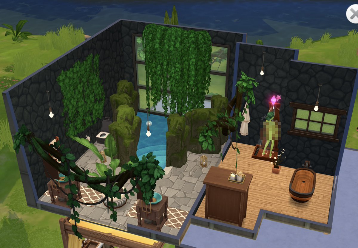 tsmarchitechie's tweet photo. Tiny treehouse build:
A grotto inspired bathroom featuring the free Igneous Rock Wall paint, Rock &amp; Stone small floor decoration and the ever-versatile Go With The Flow Rug. 

More of my tiny treehouse build to come!

#thesimsmobile #junglerush #tsmarchitechie https://t.co/s3RB43CEVV