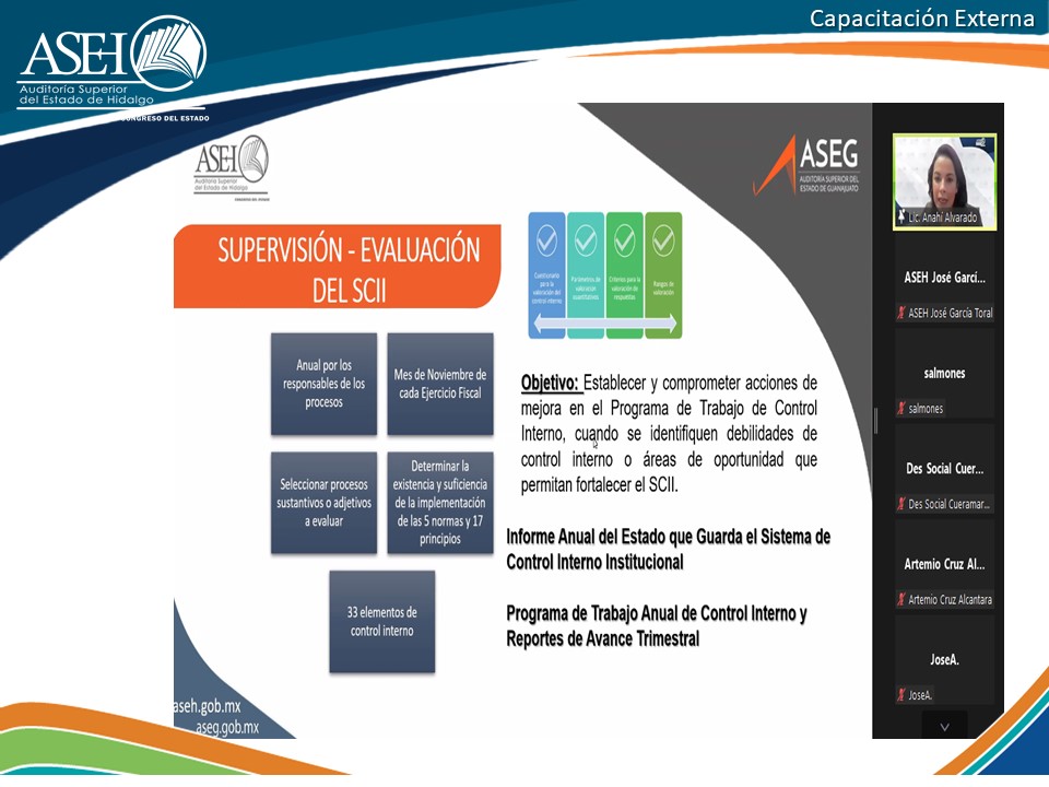 ASEH_Hgo's tweet photo. Colaboración de la @ASEH_Hgo con la @asegto en Jornada de capacitación denominada "Control Interno en la Gestión Pública" con el tema "Administración y Evaluación de Riesgos a cargo @Anahi_Alvarado Titular de la #USEPI y Coordinadora de Control Interno del Órgano Técnico https://t.co/UThkG57EFw
