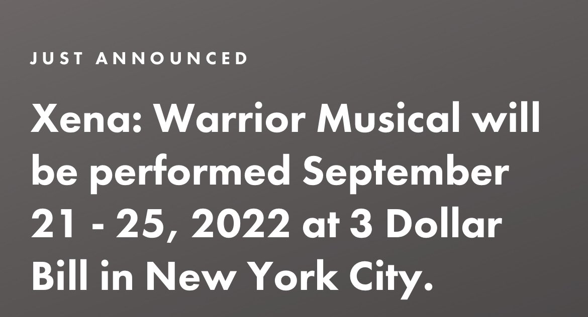 SparkPurpleCo's tweet photo. A FUCKING XENA MUSICAL OFF BROADWAY NEXT MONTH… PLAN MY FUNERAL, I’M ACTUALLY DEAD. WHO’S COMING WITH?! #XenaWarriorPrincess #XenaWarriorMusical @RealLucyLawless @XenaTheMusical https://t.co/e0FENrSpfv