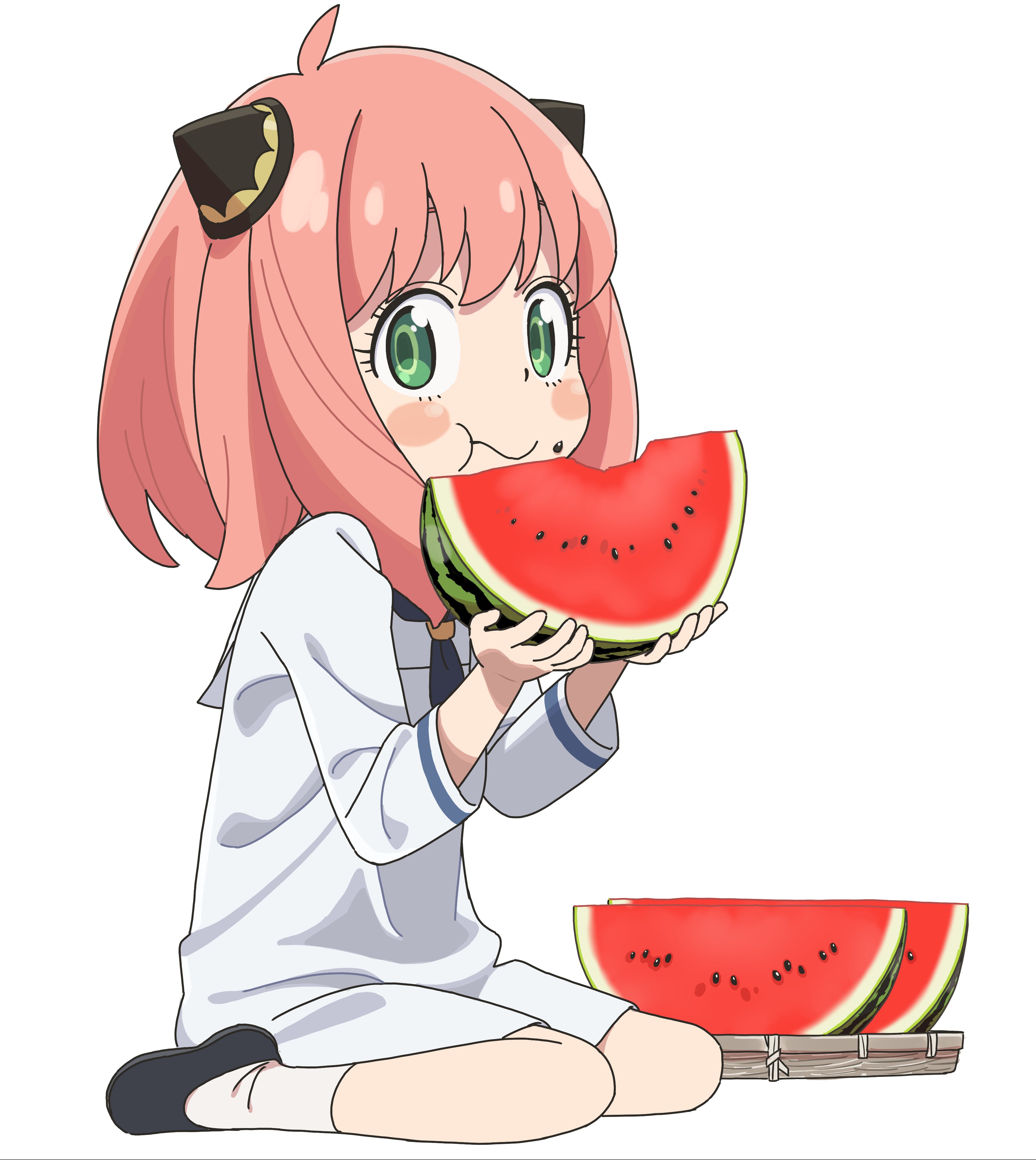 Spy Family スパイファミリー アニメ公式 夏休み企画実施中 8月31日 水 までの間 毎日webコンテンツをsnsで公開 土曜はアーニャの夏休みイラスト アーニャ スイカ イラスト 田中裕介 Spy Family スパイファミリー