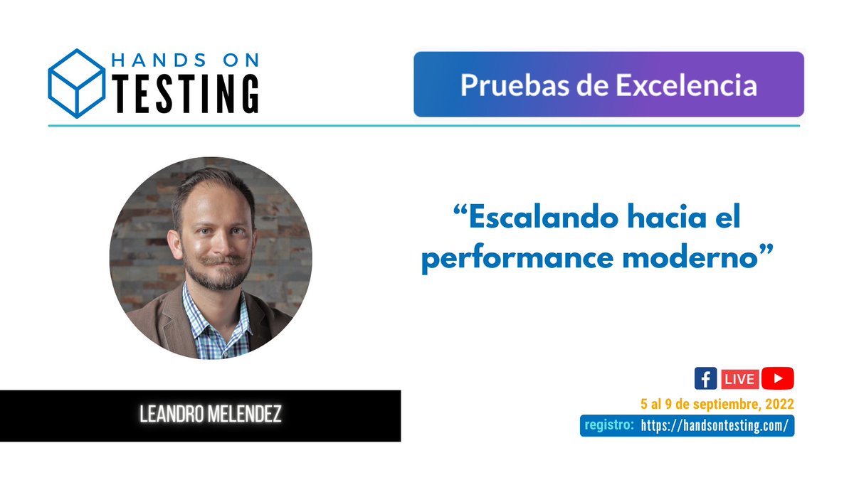 handsontesting's tweet photo. Se acerca #HandsOnTesting2022. Este año nos acompañará Leandro Melendez, con la charla "Escalando hacia el performance moderno" 

Regístrate para entrar en la rifa de regalos:
https://t.co/t9qMhsAqIB

#tester #softwaretesting #QA #tipsqa #developer #performance https://t.co/epFeIvgYvx