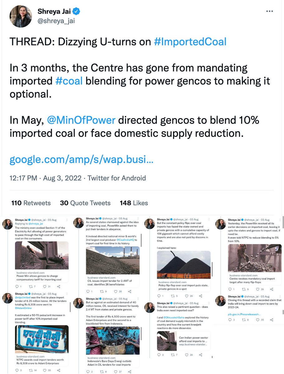beastoftraal's tweet image. Business Standard's deputy editor Shreya Jai, who focuses on energy &amp;amp; infrastructure sector recently summarized the many decisions taken in recent times by the Ministry of Power in a thread. The thread quotes multiple reports in the Business Standard to build a narrative. 1/11