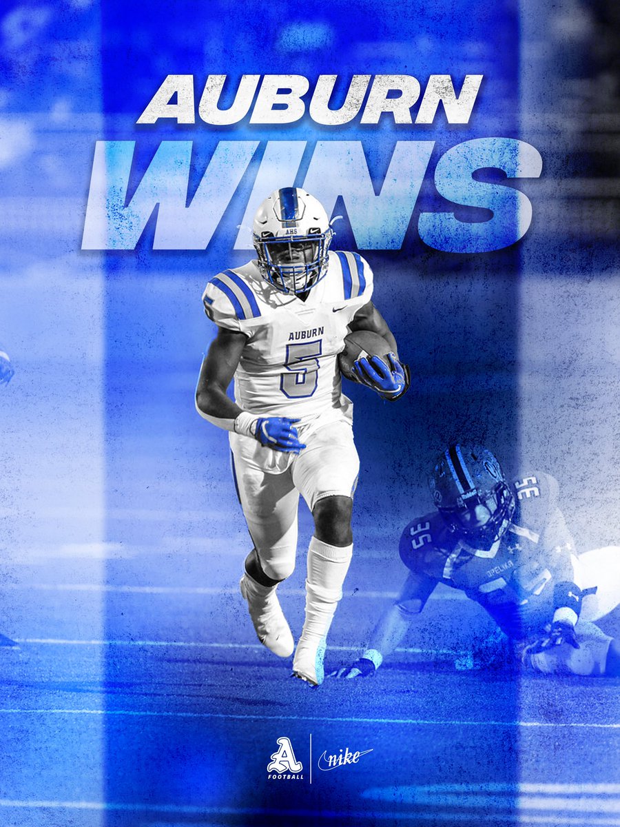 AuburnHighFB's tweet photo. MAKE A STATEMENT

@davaioun with two rushing touchdowns lifts Auburn to a 17-14 victory over the #5 Hoover Bucs in the 2022 AHSAA Kickoff Classic!
#AllIn x #BlueCollarMentality https://t.co/rJ9mc6OvE0