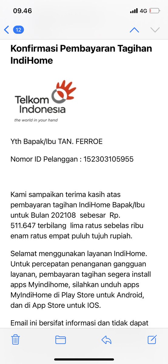 vik_ww's tweet photo. Kayak gini tiba2 email masuk atas nama orang lain. Ya nagih ya ucapan terima kasih udah bayar. @TelkomIndonesia @IndiHome @IndiHomeCare https://t.co/dlnAIQMBJZ