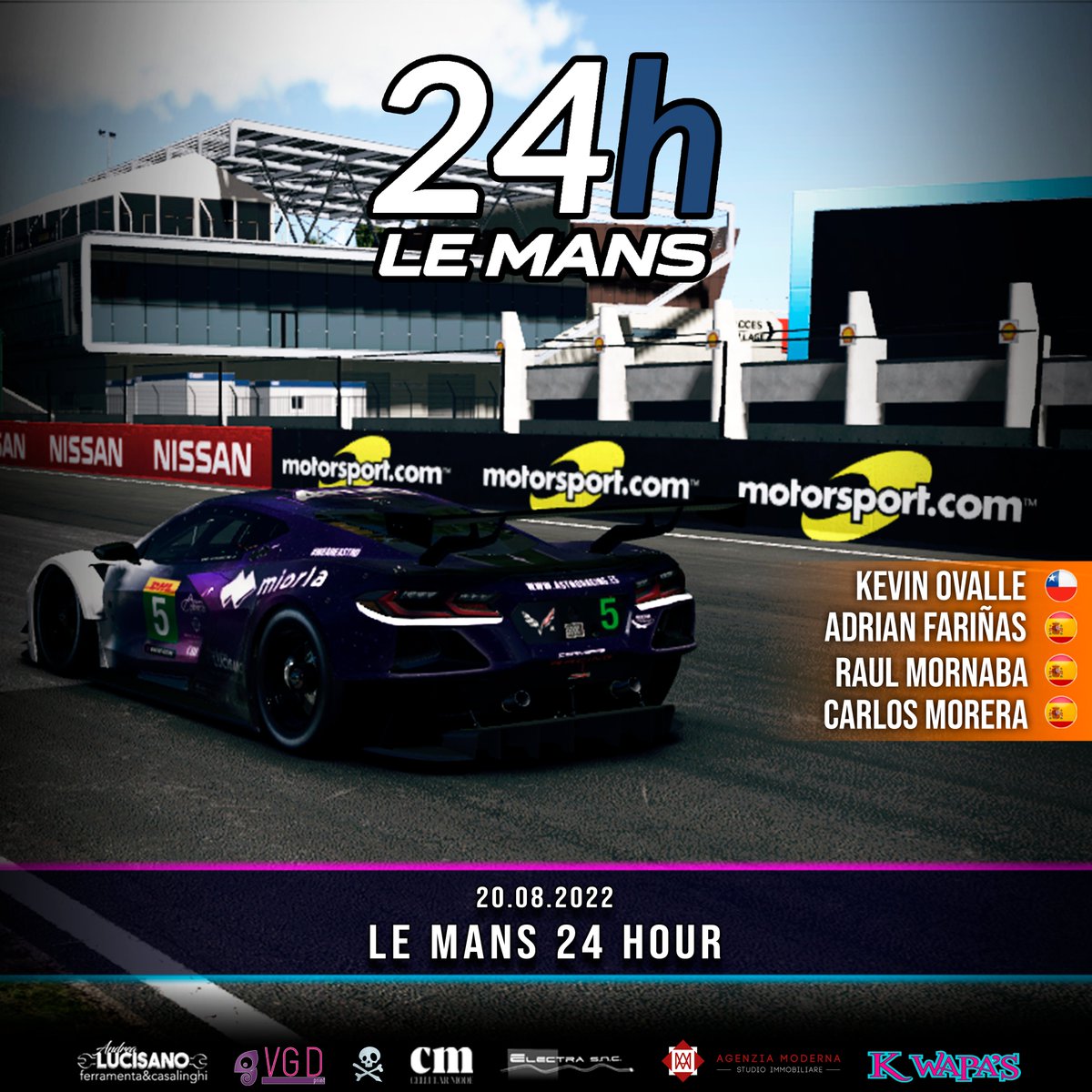 Astro Racing (@astro_racing) on Twitter photo ¡Llegan las 24h de LeMans! 🔥
Después del descanso de verano toca volver a las pistas.
Tendremos tres equipos que presentaremos en este y los próximos tweets
El primero de ellos con el Corvette C8 GTE:
<a href="/Kevin_Ovalle21/">Kevin Ovalle</a> 🇨🇱
<a href="/adcri2/">adcri</a> 🇪🇸
<a href="/Monra95/">Raül Monrabà</a> 🇪🇸
<a href="/CarlosMChica/">Carlos Morera</a> 🇪🇸
#WeAreAstro 👽 ¡Llegan las 24h de LeMans! 🔥
Después del descanso de verano toca volver a las pistas.
Tendremos tres equipos que presentaremos en este y los próximos tweets
El primero de ellos con el Corvette C8 GTE:
<a href="/Kevin_Ovalle21/">Kevin Ovalle</a> 🇨🇱
<a href="/adcri2/">adcri</a> 🇪🇸
<a href="/Monra95/">Raül Monrabà</a> 🇪🇸
<a href="/CarlosMChica/">Carlos Morera</a> 🇪🇸
#WeAreAstro 👽