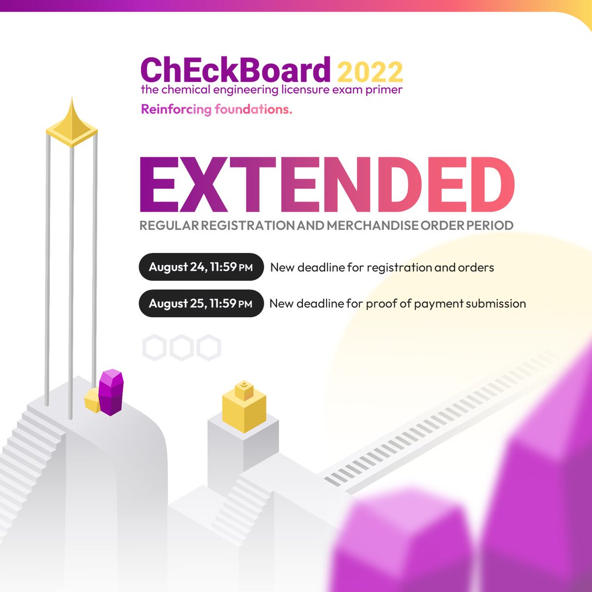 ChEckBoard2024's tweet photo. Good News! ChEckBoard registration AND merch buying are EXTENDED until August 24!
Hurry and register for ChEckBoard at https://t.co/oOuvjKHAqj
Order our official merchandise line #blockedt at https://t.co/wL9I8BBdIh
#ChEckBoard2022
#ReinforcingFoundations https://t.co/Lon58ivkdY