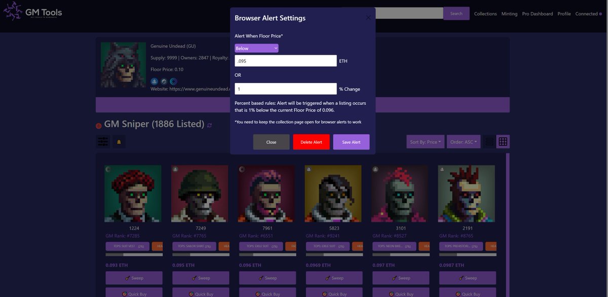 GMToolsNFT's tweet photo. 🔔Introducing Desktop Browser Alerts! 🔔 

Never miss the perfect floor price again!

Using GM Tools, you can research trending collections, setup alerts, quick snipe or sweep listings in real time and more!

More notification options coming very soon!

https://t.co/TrhdlO4o43 https://t.co/enOjoLcFW6
