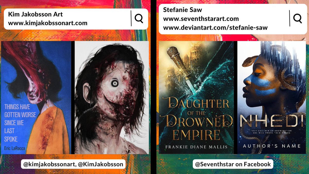 AtreyuPress's tweet photo. 🎨 Get into these Artists!
They make covers that stop you in your tracks! 🛑🚶🏽‍♀️

Get covers and more from @KimJakobsson, at SeventhStar on Facebook, at InkandLaurel on IG, and @UglyByProxy!

Follow their pages, commission some art, and buy some books! 🎉 https://t.co/72uOZ2WWvl