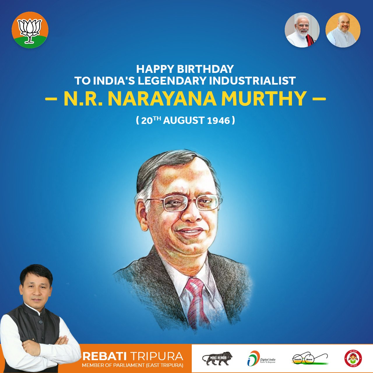 Happy Birthday to India\s legendary industrialist,founder of Infosys, Shri N.R. Narayana Murthy 