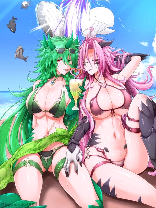 2022年版水着シリーズ カルティア&レイアシロクジラさん登場。クジラさんとは犬猿の仲 