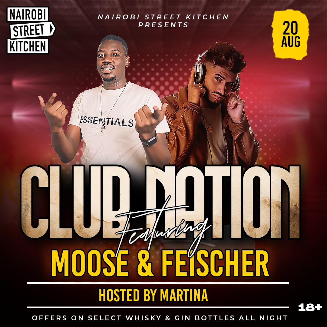 Nairobi Street Kitchen (@nrbstrt_kitchen) on Twitter photo This Saturday Nairobi Street Kitchen presents Club Nation with top Djs <a href="/DeejayMoose/">moose the deejay</a> and <a href="/djfeischerke/">Imraan Feischer</a>.
Come party the night away and enjoy offers on select Whisky & Gin bottles all night!!
Hosted by <a href="/martinaglez_/">Martina</a>
Entry is Free!!! This Saturday Nairobi Street Kitchen presents Club Nation with top Djs <a href="/DeejayMoose/">moose the deejay</a> and <a href="/djfeischerke/">Imraan Feischer</a>.
Come party the night away and enjoy offers on select Whisky & Gin bottles all night!!
Hosted by <a href="/martinaglez_/">Martina</a>
Entry is Free!!!
