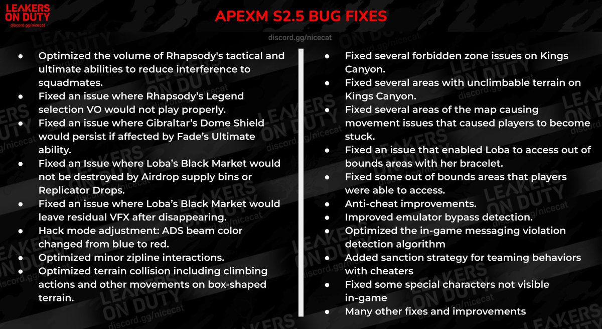 ApexSAINTS's tweet photo. 🗞 @PlayApexMobile Season 2.5 bug fixes VIA @LeakersOnApexm 

#APEXmobile #ApexLegendsMobile #Apexモバイル https://t.co/Q4rC0WoIQh