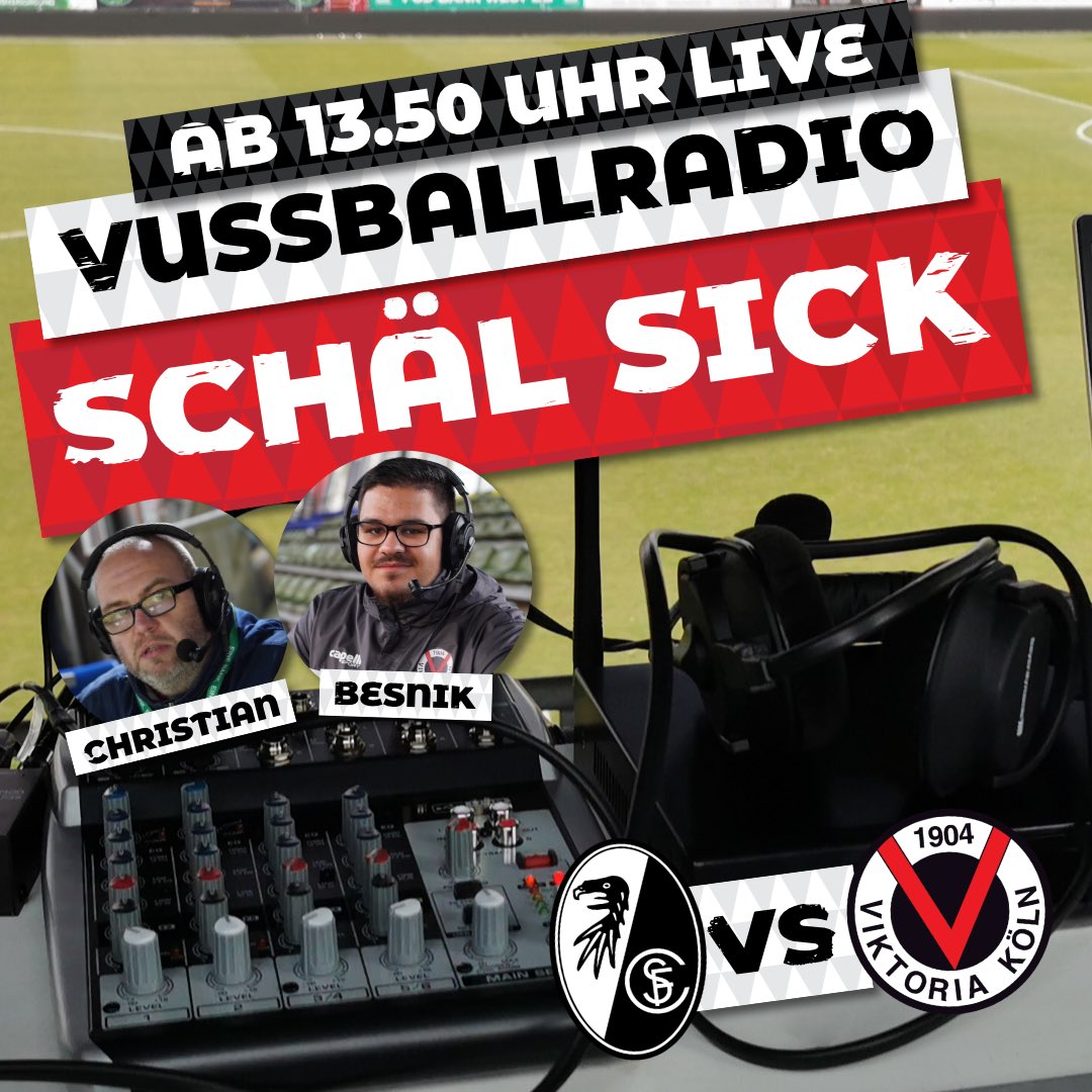 viktoria1904's tweet image. #SCFVIK: ☑️ Das #Vussballradio Schäl Sick ist auch heute wieder am Start! Ab 13:50 Uhr gehen Christian und Besnik für Euch LIVE auf #Sendung! 🎙🎤🎧

👉 viktoria1904.de/radio
_____
#Vussball #3Liga #Vussballradio