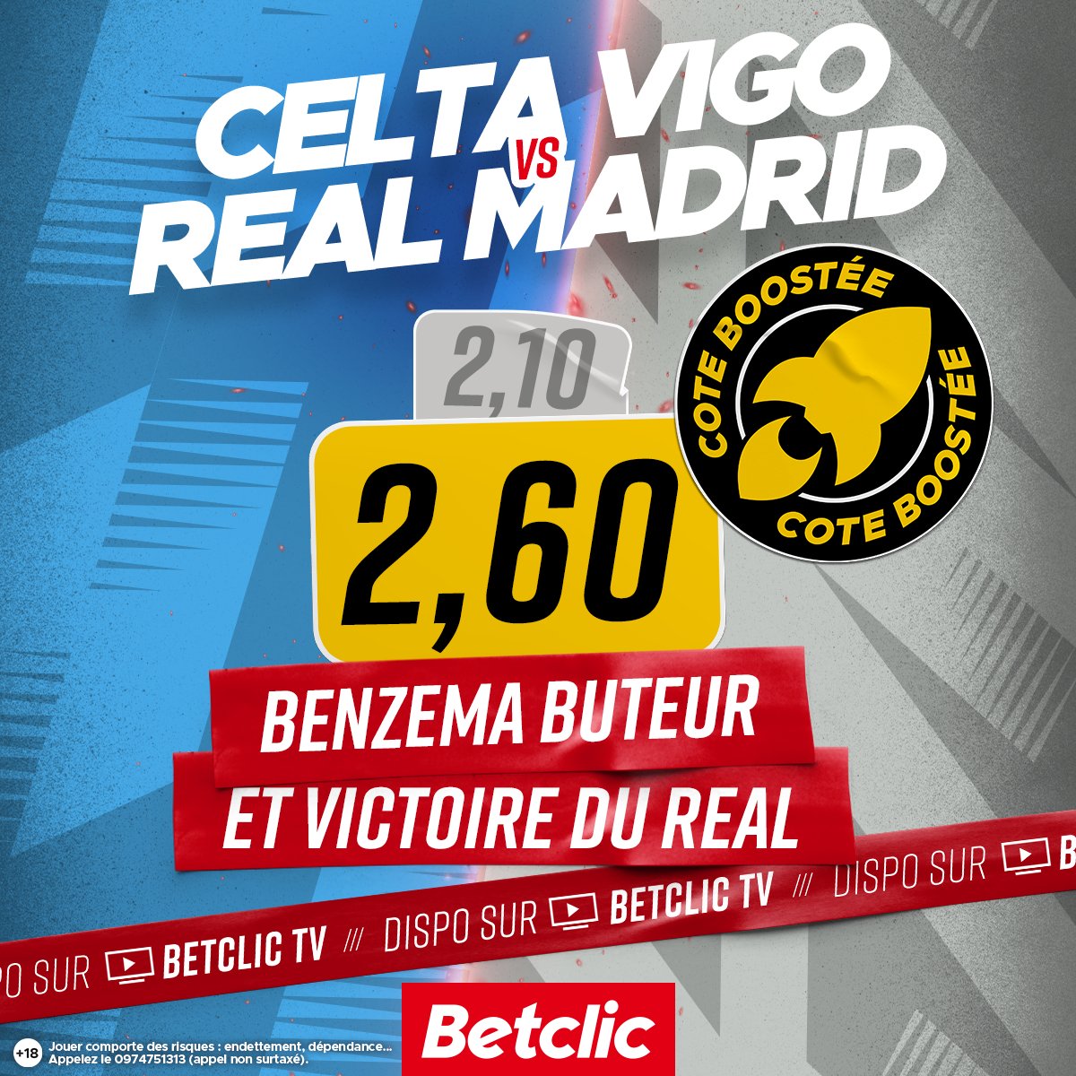 Betclic's tweet photo. 🚀 HAT-TRICK BOOSTS 3⃣
3 matchs... 3 boosts ⬇️
🥇 "KB9 buteur et le Real gagne #CELRMA" passe de 2,10 à 2,60
🇧🇷 "G. Jesus buteur et + de 2,5 buts #BOUARS" passe de 2,40 à 2,90
🇧🇪 "Lukaku 1er ou dernier buteur #INTSPE" passe de 2,20 à 2,70
⚠️ Mise max : 20€ / Jusqu'à 13h https://t.co/BkxP3ZNi3e
