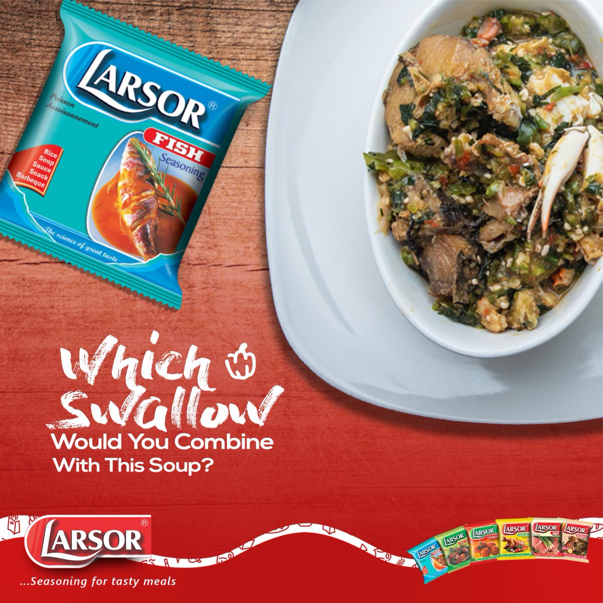 LarsorSeasoning's tweet photo. Seafood Okro is on this one; perfect for #weekend owambe. Which swallow goes best with this sumptuous soup? 

#LarsorSeasonings #NaijaBrand #FishSeasoning #Seasoning #Foodie #NigerianSeasoning #FoodLover #FoodSpices https://t.co/b7QtMyPUQr