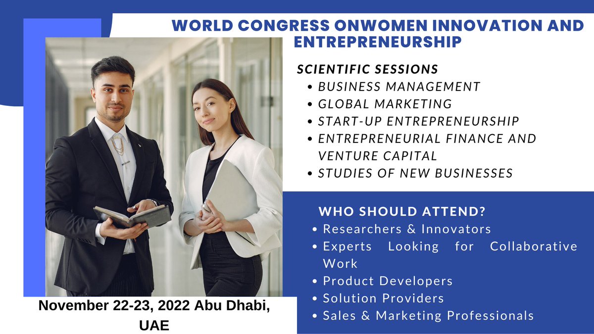 Enterprisesconf's tweet photo. We are welcoming you to the World congress on Women Innovation and Entrepreneurship conference on November 22-23, 2022 in Abu Dhabi, UAE.
We are glad to have you as a speaker at our conference.
Kindly go through the info:https://t.co/xYYHI3LL7r https://t.co/SBJQ6E0cK6