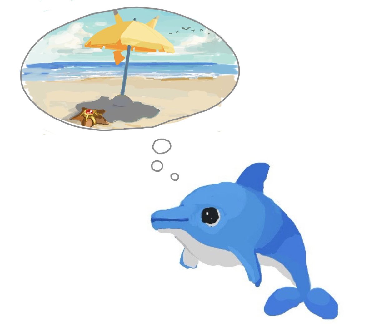 no humans pokemon (creature) white background umbrella thought bubble black eyes beach  illustration images