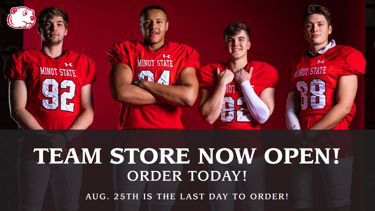 TEAM STORE OPEN NOW!
Beaver Nation, if you like gear &amp; jerseys, now is your time to support your Minot State Football Team! 
August 25th is the last day to order both at the links below! 
Gear: msufootball22.itemorder.com/shop/home/ 
Jerseys: msu-replicafbjerseys.itemorder.com 

#GRIT🦫
#BuildTheDam🪵
