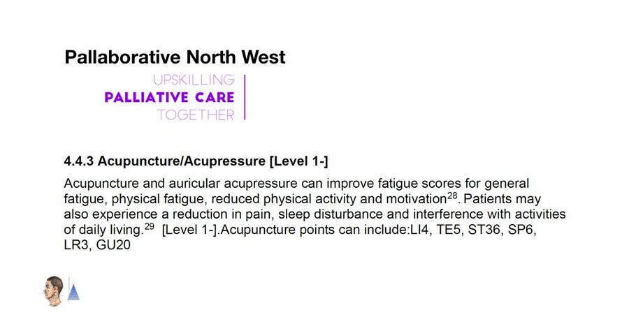 ⚕ Clinical practice guidelines 2021
🇬🇧 Pallaborative North West (PNW, UK)
Fatigue in patients with life limiting illness. Inclusion of acupuncture as a treatment option.

drive.google.com/file/d/1iFraYK…🔓