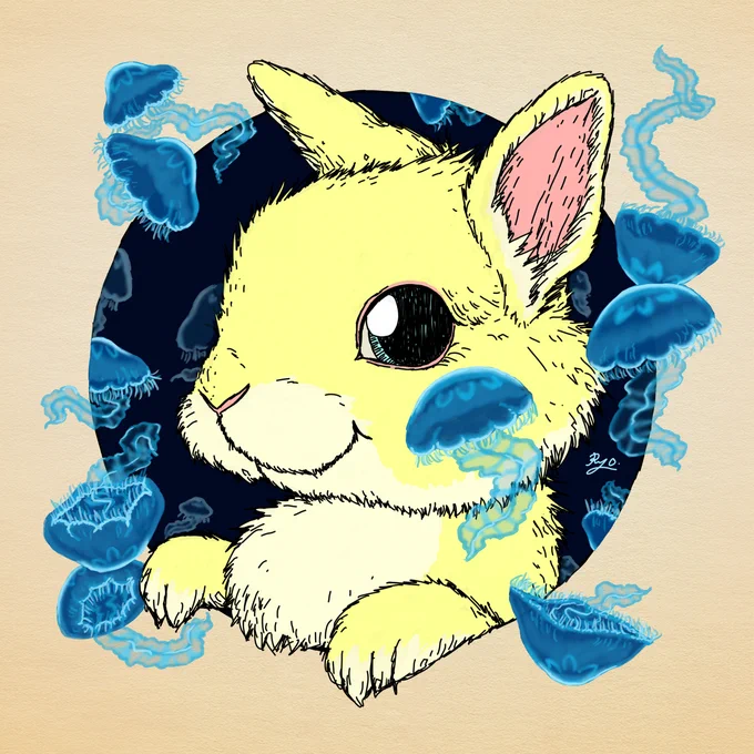 HelloToday's #cryptoluckybunny is...『Crypto lucky bunny』 No.25 JellyfishOwned by rently on secondary sale at 0.5 ETH on Polygon#Jellyfish #クラゲ #うさぎ #NFT #NFTart#NFTCommunity #NFTartist  #NFTs #NFTcollectibles # 