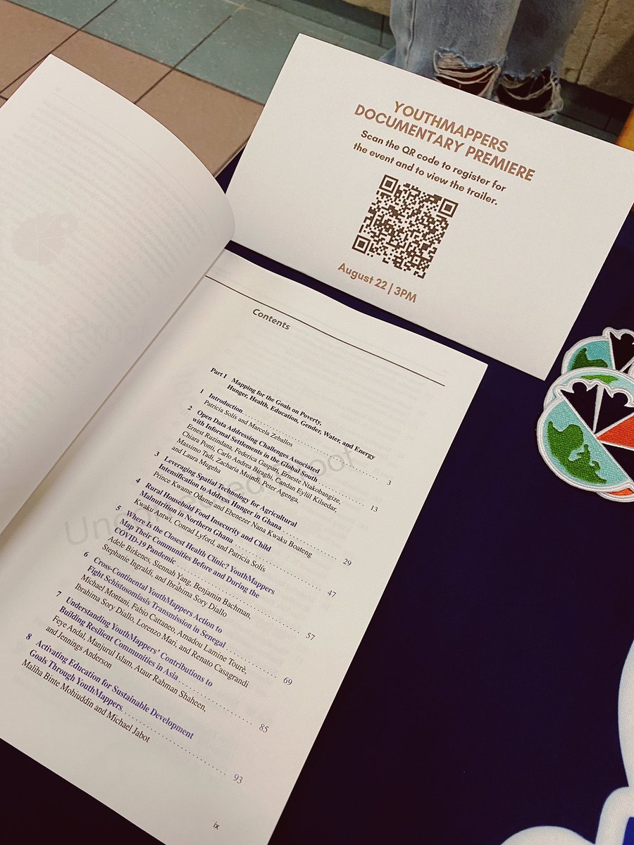 dfeyeandal's tweet photo. We’re releasing an *open access* book soon! But for now, come visit the @youthmappers booth and read the amazing works of our community members and allies!

#SoTM2022 https://t.co/G5oU0lep7z