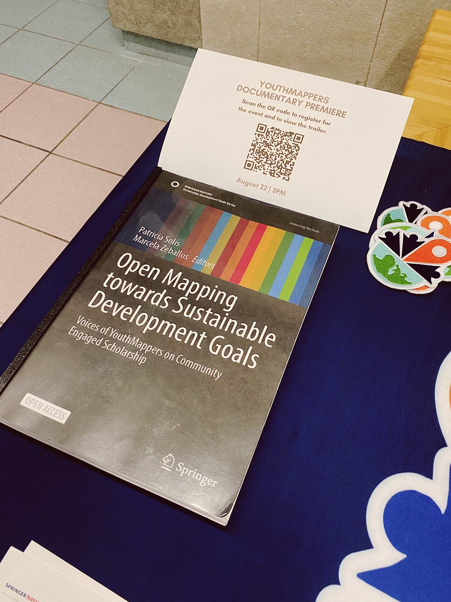 dfeyeandal's tweet photo. We’re releasing an *open access* book soon! But for now, come visit the @youthmappers booth and read the amazing works of our community members and allies!

#SoTM2022 https://t.co/G5oU0lep7z