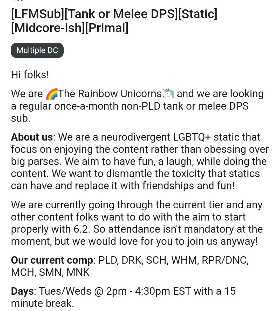 Ymirffxiv's tweet photo. Hi folks, we are in need for a regular sub! If you're interested comment or drop me a DM #FFXIV #ffxivsavage #ffxivstatic https://t.co/lc2mHRv0Lf