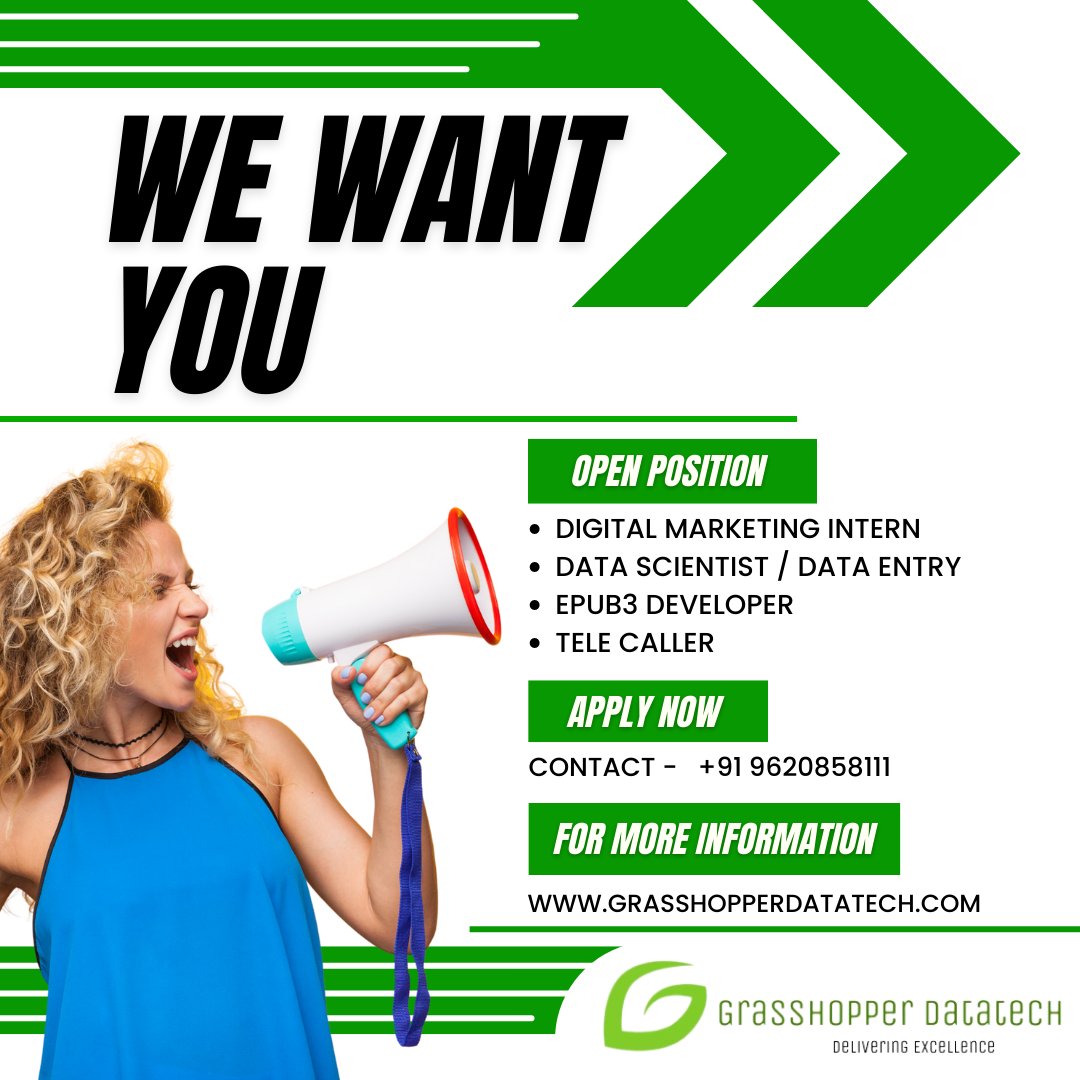 grasshopdtech's tweet photo. We are Looking for you ππ
Immediate Hiring!!!
Contact us
π§ carrers@grasshopperdatatech.com
π€ +91 9620858111
www.grasshopperdatatech
#Hiring #hiringnow #hiring2022 #jobs #jobopening #Grasshopperdatatech #Grasshopperdatatechjobs #jobopportunities #immediatehiring #bangalore https://t.co/88A9NNxdfO