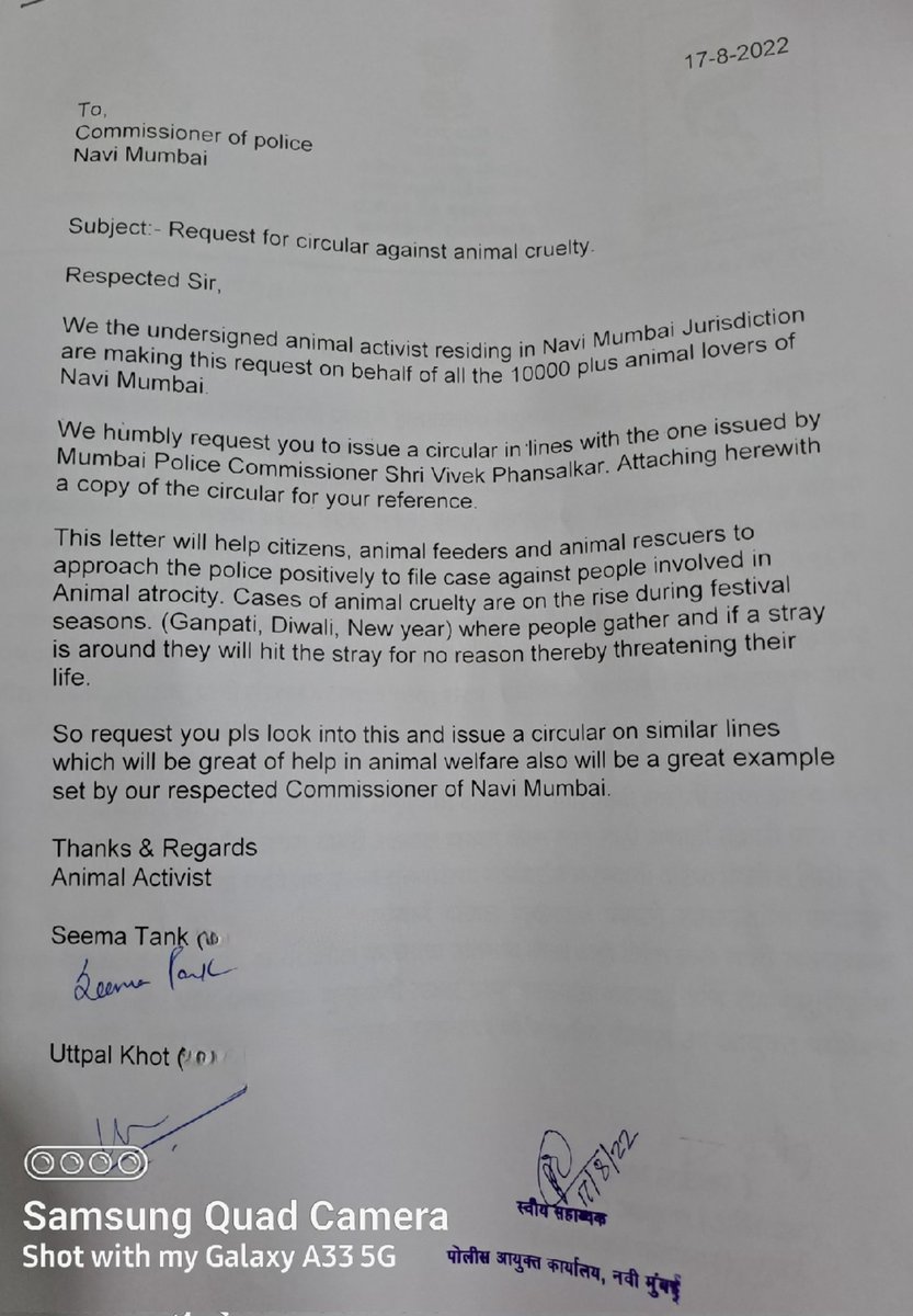 seematank2478's tweet photo. @DGPMaharashtra @NMMCCommr @bksinghips #vivekphansalkar @lokmat @Sakal_Newspaper 
Request letter has submitted to @bksinghips on 17th aug, to circular letter same as Mum commissioner #vivekphansalkar regarding safety of animals &amp; feeders. https://t.co/SbvFIZbKtZ