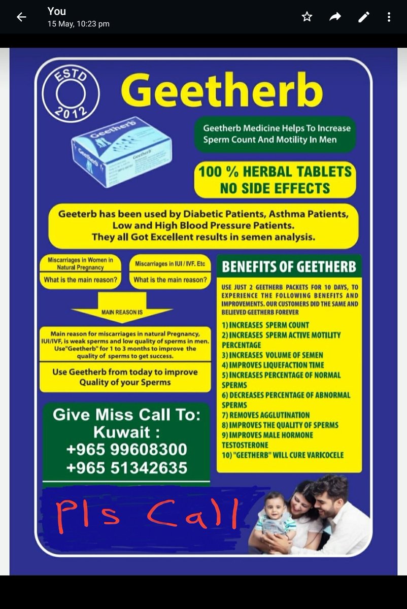 Pcakki1C's tweet photo. @ArvindKejriwal, Shri Kejriwal sir, I am owner of GEETHERB med company. I am not getting any support from govt of India. At present there are 60 crore childless men in the world. They spent 10 lakhs rs/head to get a child. They failed to get children. GEETHERB is good for them. https://t.co/kfc6WBOoms