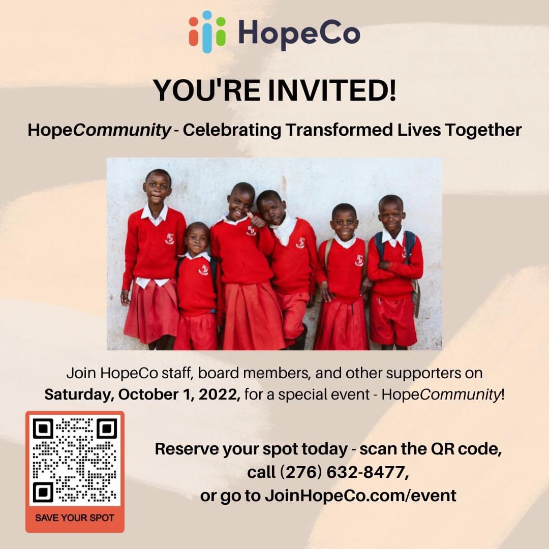 joinhopeco's tweet photo. Join us at our “HopeCommunity” event on Saturday, October 1, 2022!  Our Africa Regional Director, Hudson Mahare, will share stories of changed lives in Tanzania and Kenya. You won’t want to miss it! For more information and to sign up, go to https://t.co/EVfUWEWk8r. https://t.co/j8QwSTh6nd