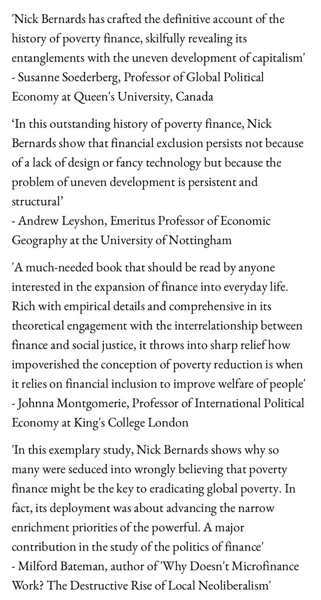 It’s out! 

Today is publication day for A Critical History of Poverty Finance, w/ <a href="/PlutoPress/">Pluto Press</a>! It’s open access! 

I trace the long history of failed financial solutions to poverty.

Buy a hard copy here: plutobooks.com/9780745344829/…

Open Access link (PDF): directory.doabooks.org/handle/20.500.…