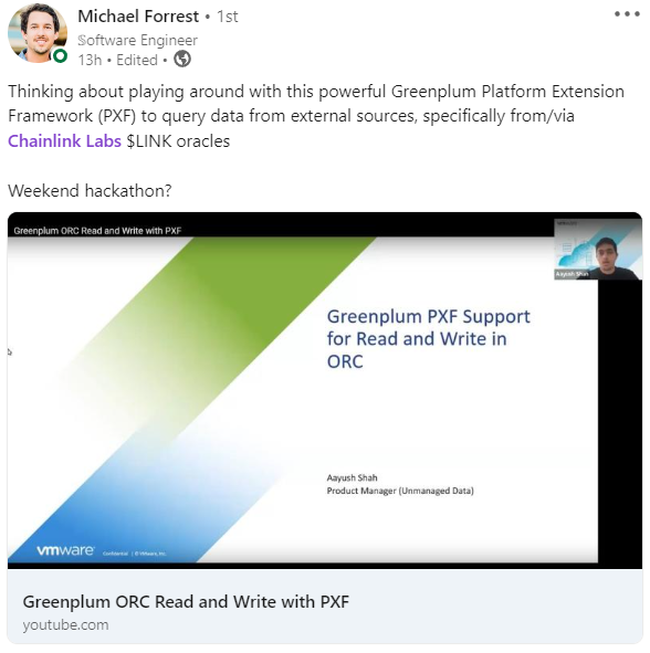 LinkiesLeaks's tweet photo. Hey @Greenplum, do you want to use #chainlink oracles? Michael can be helpful for you ;)

Source: https://t.co/RwwKsuDsjA https://t.co/8a6NPcNOVW