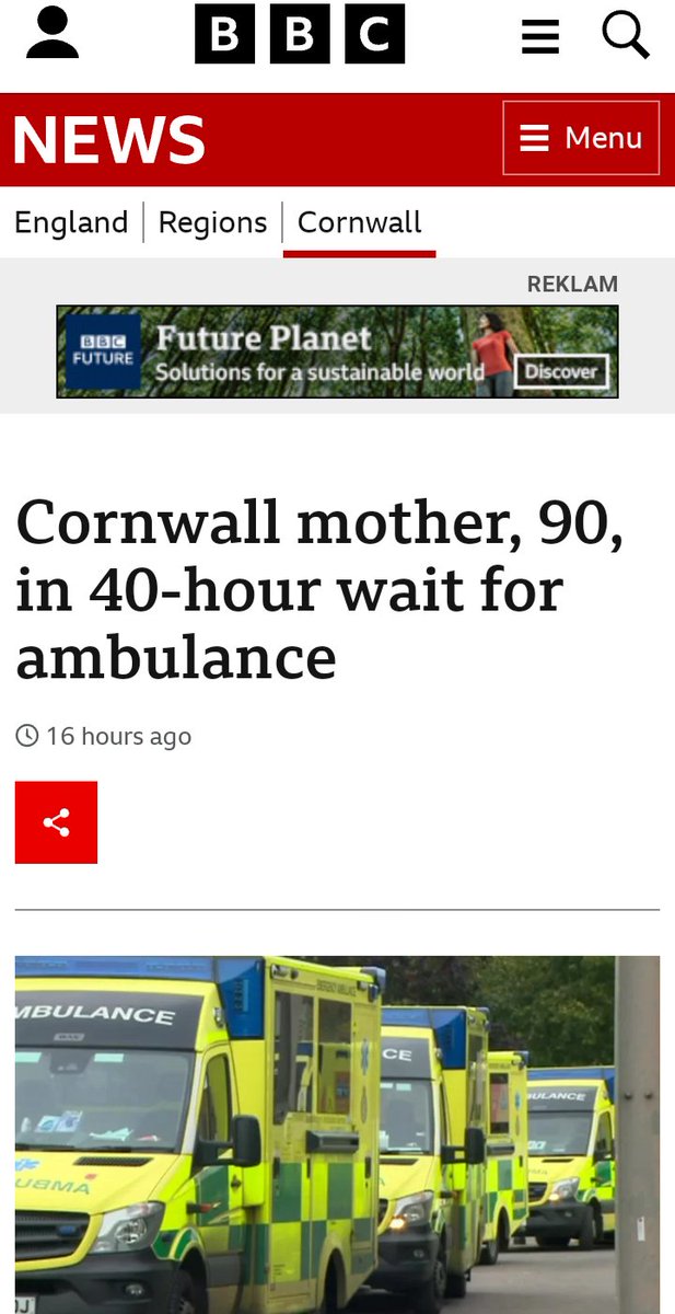 İngiltere'nin güneybatısındaki Cornwall'da düşüp yaralanan 90 yaşındaki bir kadın 40 saat boyunca ambulans bekledi, daha sonra hastaneye götürülen kadın ambulansın içinde de 20 saat sedye gelmesi için bekletildi. (BBC)

İngiltere'de sağlık sistemi çöktü.